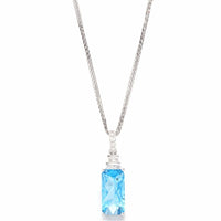 Baikalla Jewelry Gemstone Pendant Necklace 14k White Gold Natural Swiss Blue Topaz Necklace With Diamonds