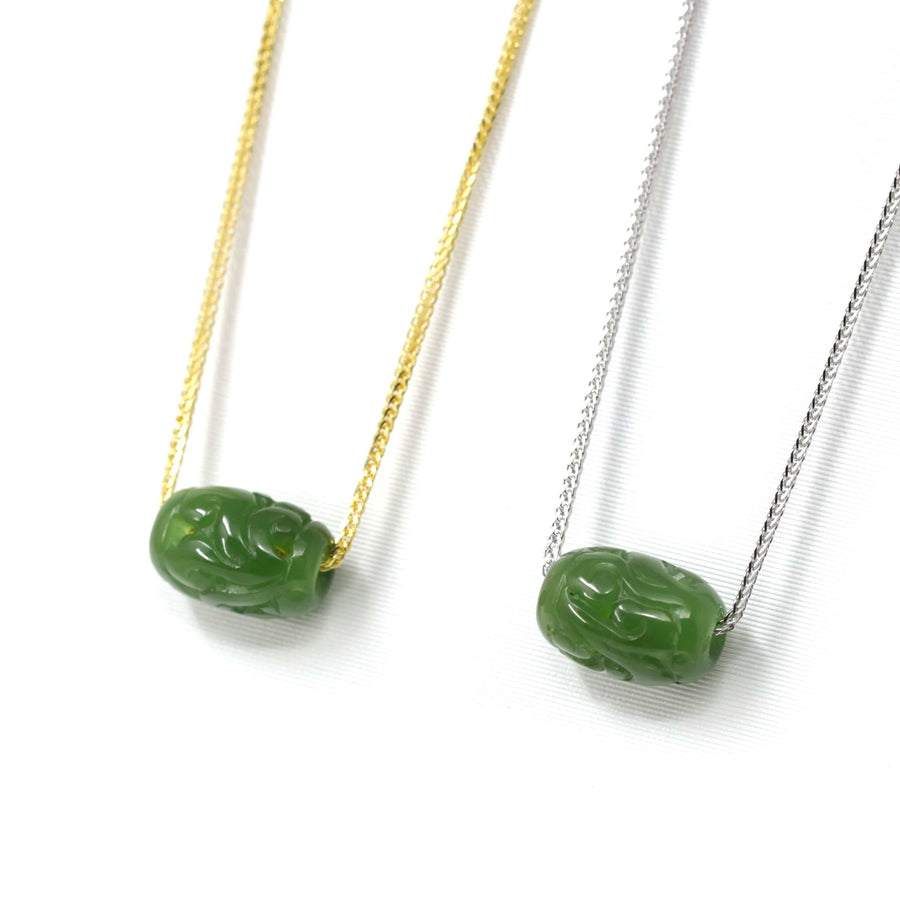 Baikalla Jewelry Jade Pendant Necklace Free S S Wheat Chain Nephrite Green Jade Lucky LuLuTong Bead Pendant Necklace