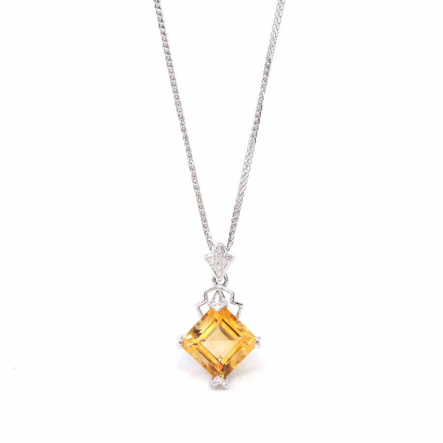 Baikalla Jewelry Gemstone Pendant Necklace Pendant Only 18k White Gold Princess Cut AA Citrine Necklace With Diamonds