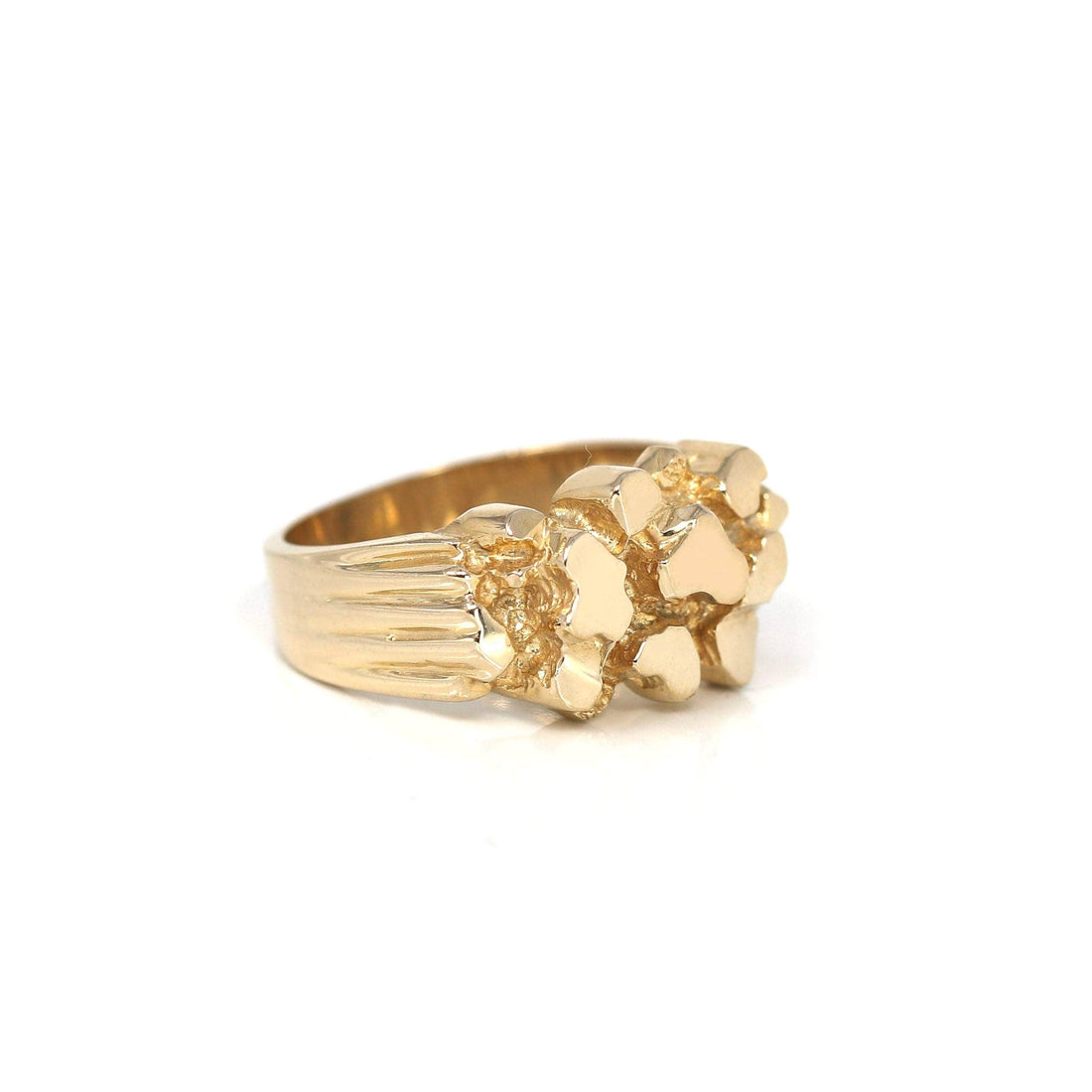 Baikalla Jewelry Gold Diamond Men's Ring 8.5 14k Solid Yellow Gold Nugget Men's Band Ring