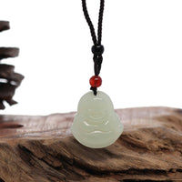 Baikalla Jewelry Jade Pendant Necklace Small Buddha "Laughing Buddha" Genuine White Jade Pendant Necklace