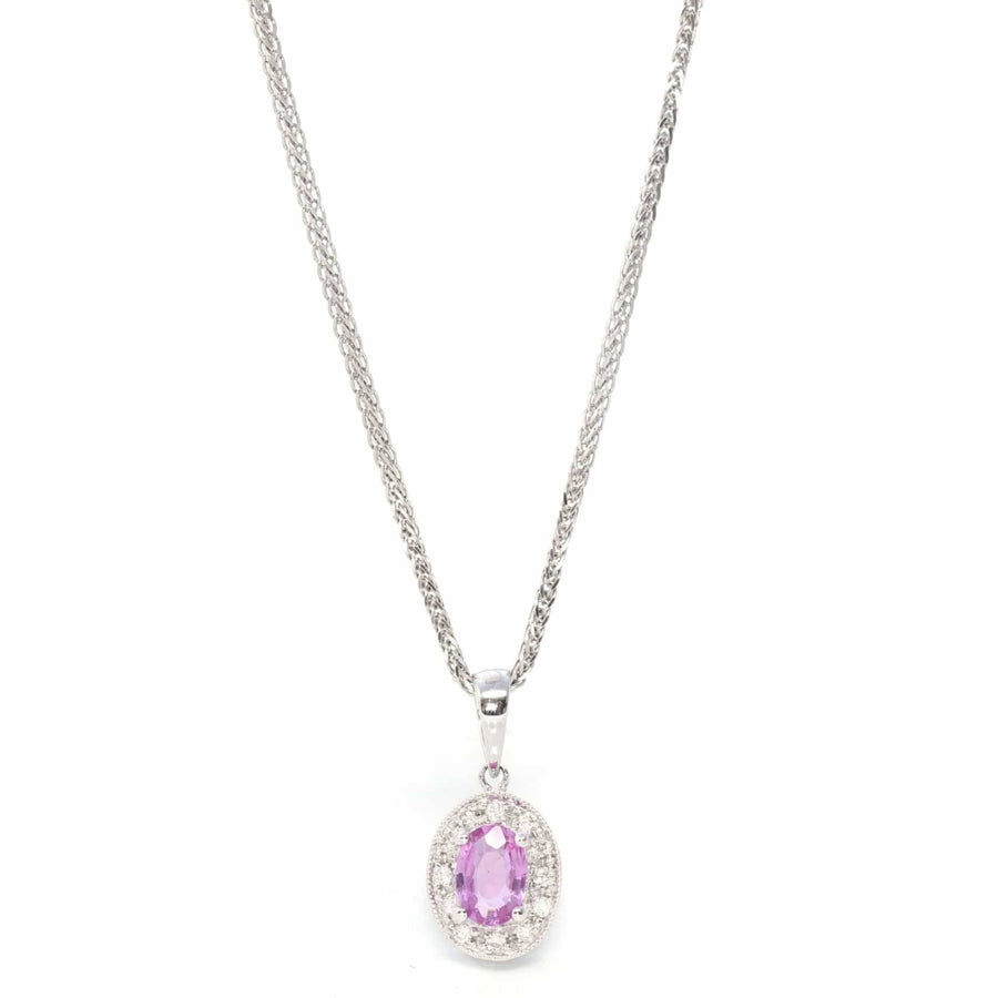 Baikalla Jewelry Gemstone Pendant Necklace Pendant Only 14k White Gold Natural Oval Amethyst Necklace With Diamond Halo