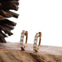 Baikalla Jewelry 18k Gold Jadeite Necklace 18k Rose Gold "Ice Jadeite" genuine Jadeite Jade Huggie Earrings