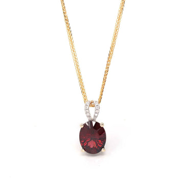 Baikalla Jewelry gemstone jewelry Pendant Only 14k Yellow Gold Natural Oval Garnet Necklace With Diamonds