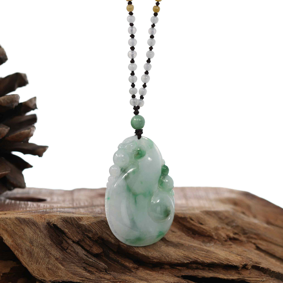 Baikalla Jewelry Jade Guanyin Pendant Necklace Genuine Green Jadeite Jade RuYi Pendant Necklace With Real Ice Jadeite jade Beads Necklace