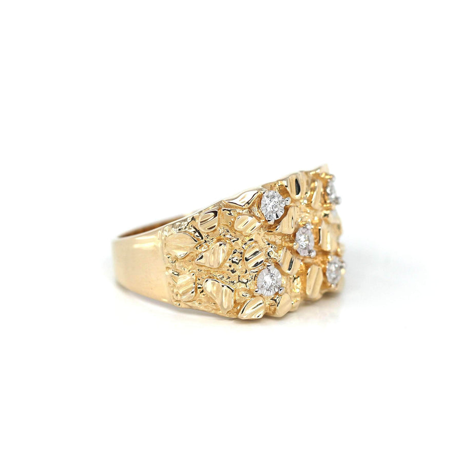 Baikalla Jewelry Gold Diamond Men's Ring 9 14k Solid Yellow Gold Nugget VS1 Diamond Men's Big Band Ring