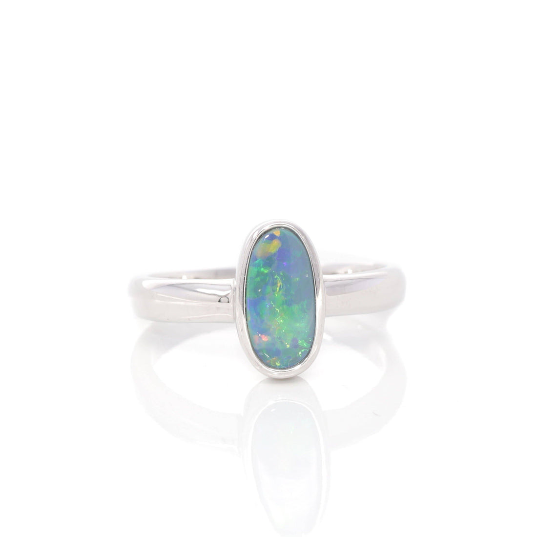 Baikalla Jewelry Gemstone Ring Opal Baikalla™ Sterling Silver Freeform Australian Natural Blue Opal Bezel Set Ring