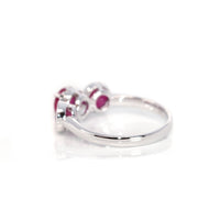 Baikalla Jewelry Gold Ruby Ring 18k White Gold Natural 3 Round Pink Ruby Diamond Anniversary Ring