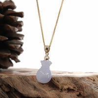 Baikalla Jewelry Jade Pendant Natural Ice Lavender Jadeite Jade Lucky Money Sack Necklace With 14k Yellow Gold Bail