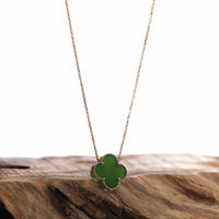 Baikalla Jewelry Jade Pendant 18k Rose Gold Natural Green Nephrite Jade Lucky Four Leaf Clover Necklace
