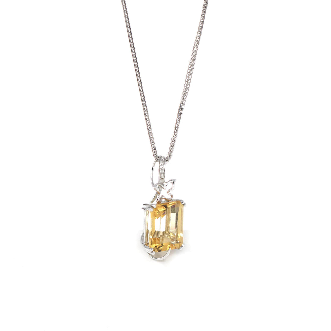 Baikalla Jewelry Gemstone Pendant Necklace 18k White Gold Genuine Citrine & Diamonds Pendant Necklace with Diamond