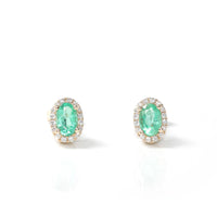 Baikalla Jewelry Gold Gemstone Earrings Emerald Earrings Baikalla™ 14k Natural Oval Emerald Earrings W/Diamond Halo