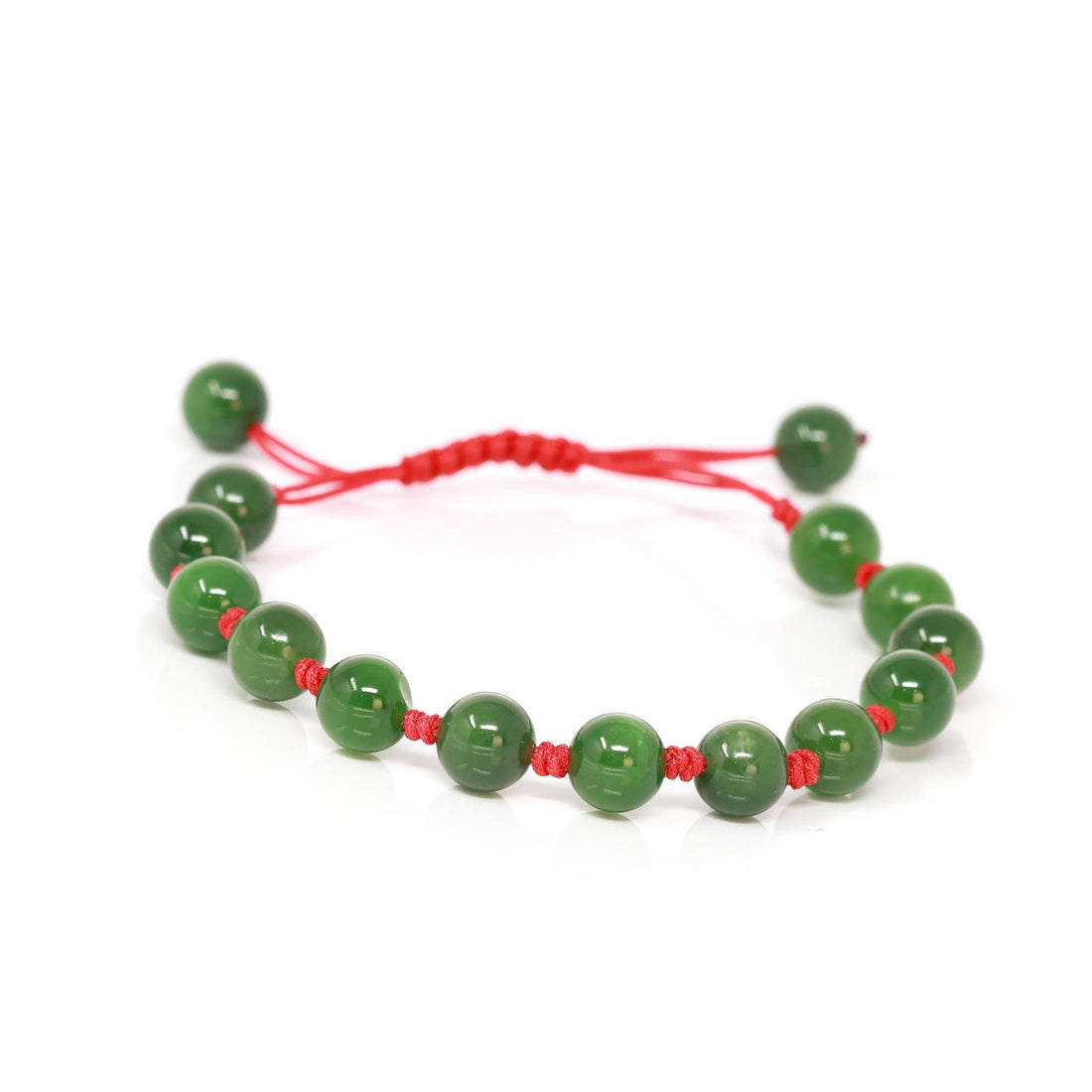 Baikalla 6.5in Baikalla Natural Nephrite Jade Bead Bracelet With Red String