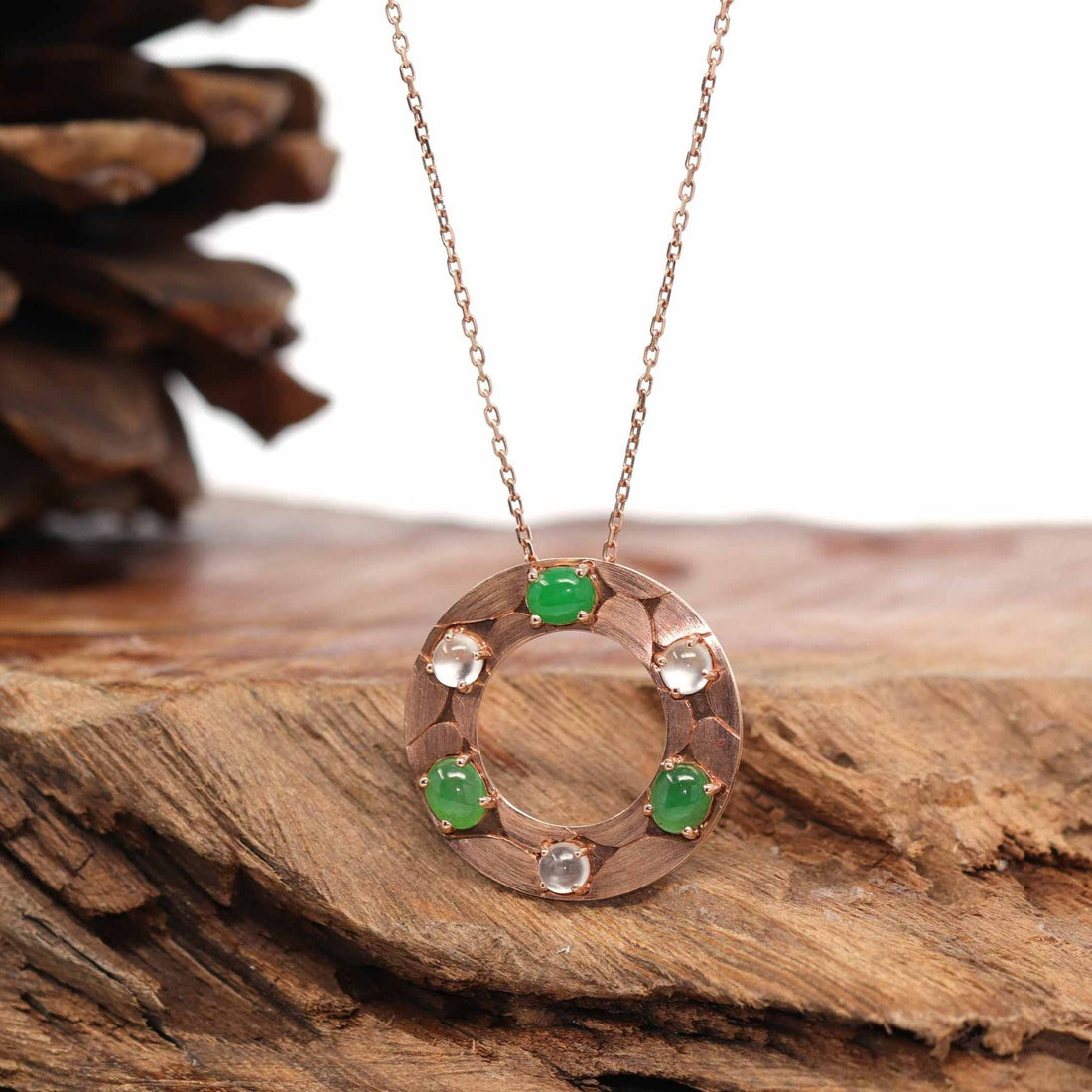 Baikalla Jewelry 18k Gold Jadeite Necklace 18K Rose Gold "Multi-Color Jadeite" Genuine Ice and Imperial Jadeite Jade Pendant with Diamonds