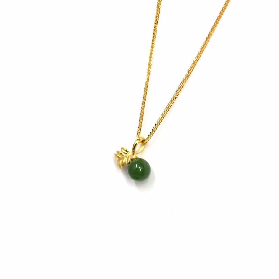 Baikalla Jewelry Gold Jade Necklace 24k Yellow Gold Genuine Green Jade Bead With Leaf Pendant Necklace