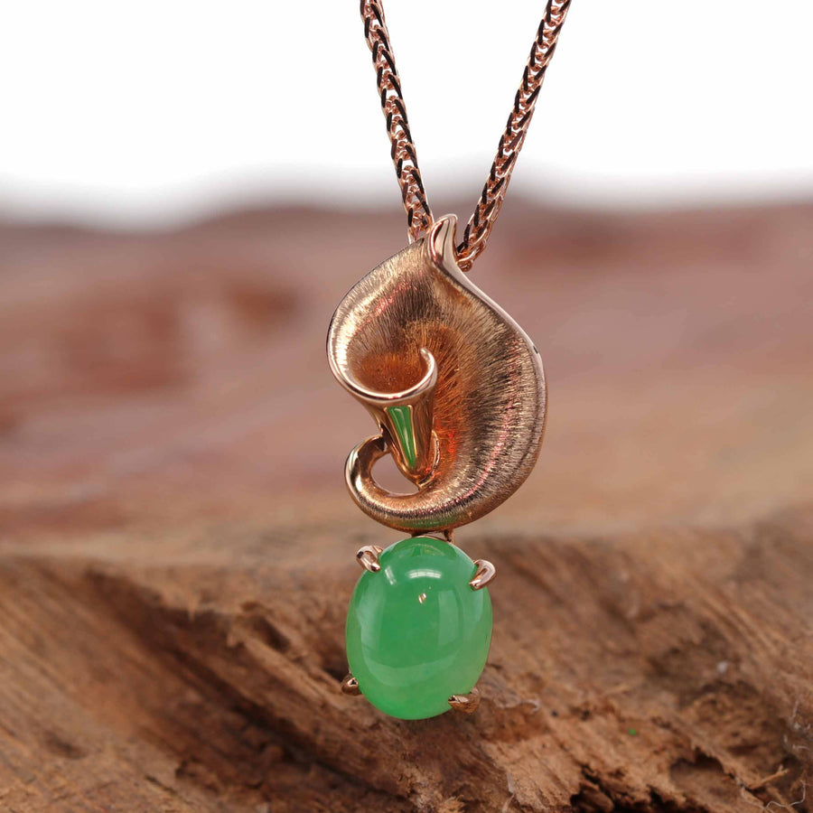 Baikalla Jewelry 18k Gold Jadeite Necklace Pendant Only 18K Rose Gold "Morning Glory" Genuine Jadeite Jade Pendant with Diamonds