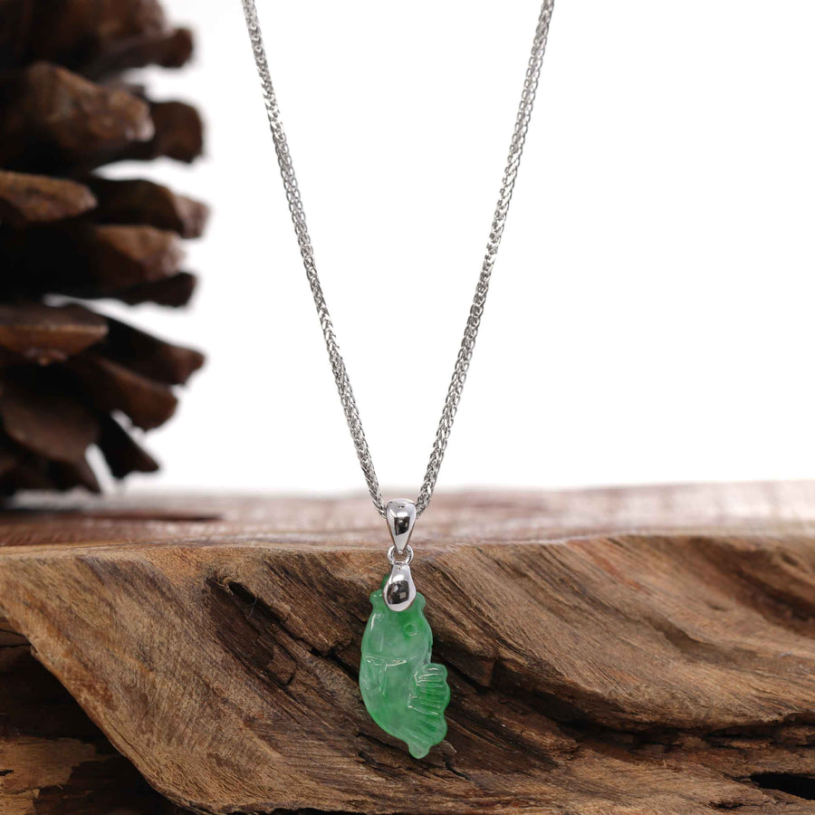 Baikalla Jewelry Jade Pendant Necklace Baikalla "Prosperity Every Year (年年有鱼)" Lucky Fish Carving Pendant Necklace Natural Jadeite Jade