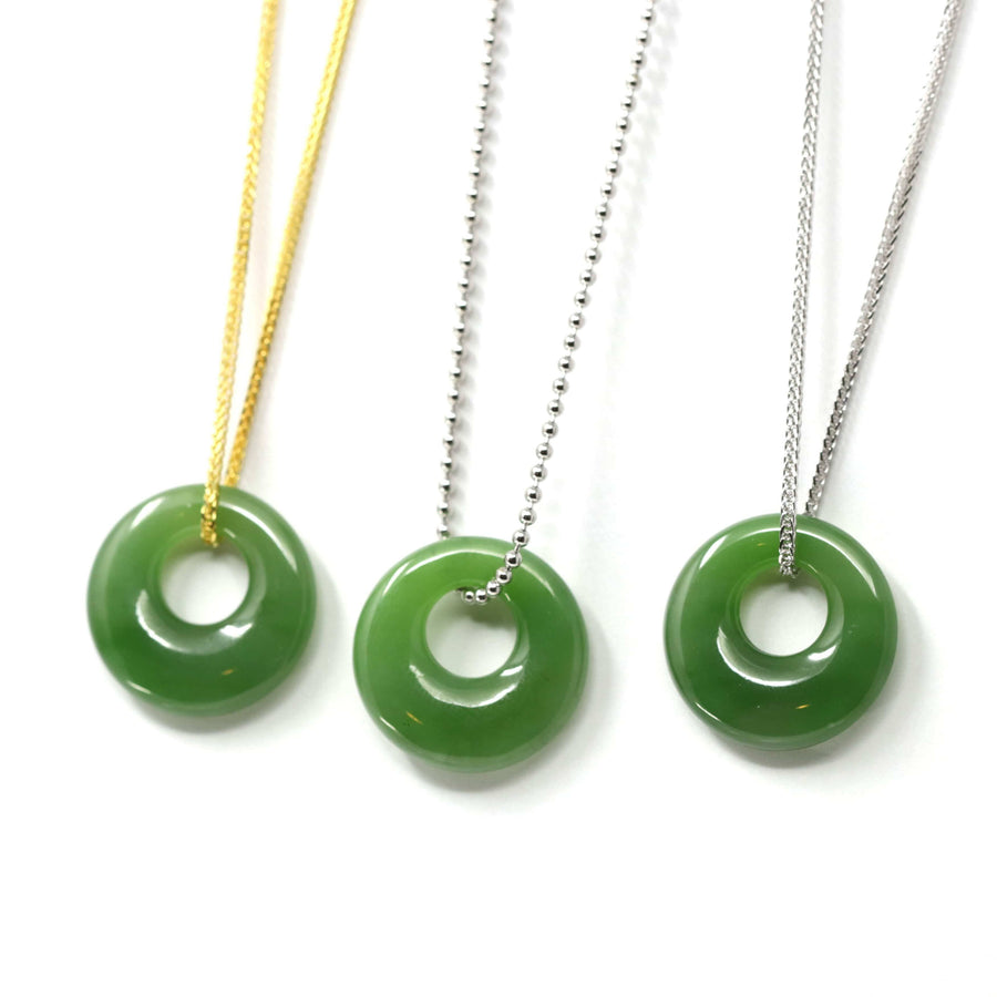 Baikalla Jewelry Jade Pendant Necklace Free S S Bead Chain Genuine HeTian Nephrite Green Jade Lucky KouKou Circle Pendant Necklace