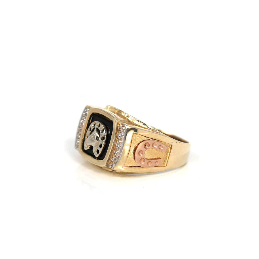 Baikalla Jewelry Gold Diamond Men's Ring 14k Yellow Gold Horseshoe Men's Ring With Diamond