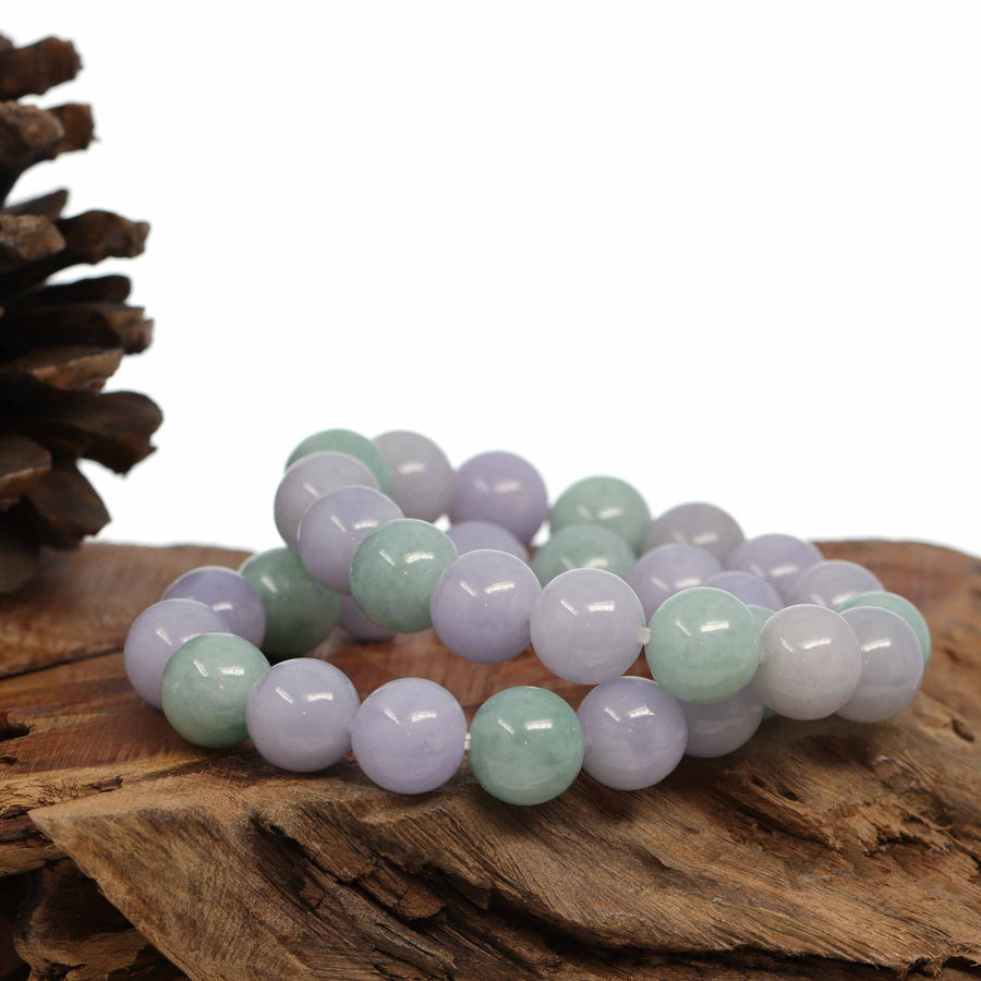 Baikalla Jewelry jade beads bracelet 6 inches Jadeite Jade 13mm Round Green & Lavender Beads Bracelet ( 13 mm )