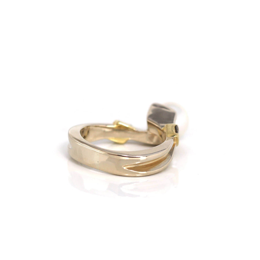 Baikalla Jewelry 18K Gold Tourmaline Ring 18k Yellow Gold Akoya Cultured White Pearl Diamond Ring