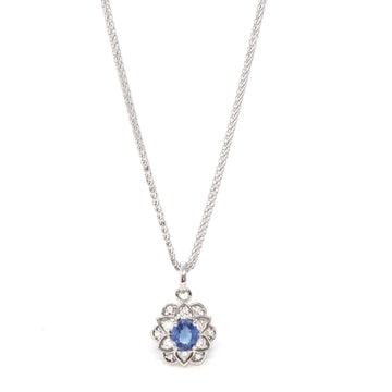 Baikalla Jewelry gemstone jewelry Pendant Only 14k White Gold Natural Blue Sapphire Flower Necklace With Diamond