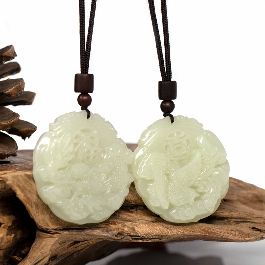 Baikalla Jewelry Jade Pendant Necklace A Pair Baikalla™ "Dragon & Phoenix" Genuine HeTian White Nephrite Jade Pendant Necklace