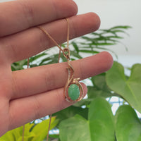 18K Rose Gold Oval Imperial Jadeite Jade Phoenix Style Necklace with Diamonds