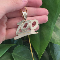 14k Yellow Gold "100" Pendant Necklace