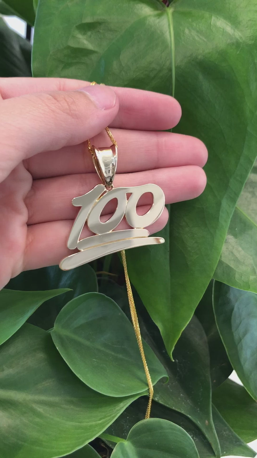 14k Yellow Gold "100" Pendant Necklace