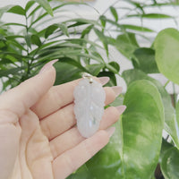 Genuine Ice Green Jadeite Jade Jin Zhi Yu Ye (Leaf) Necklace With 14k Yellow Gold Bail