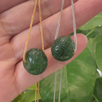 Nephrite Green Jade Bead Pendant Necklace With Lucky Pattern