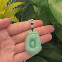 Genuine Green Jadeite Jade Fu Pendant Necklace With Real Ice Jadeite jade Beads Necklace