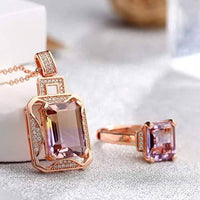 Baikalla Jewelry Gemstone Pendant Necklace Silver Rose Gold Genuine AAA Royal Ametrine Pendant Necklace Ring Sets