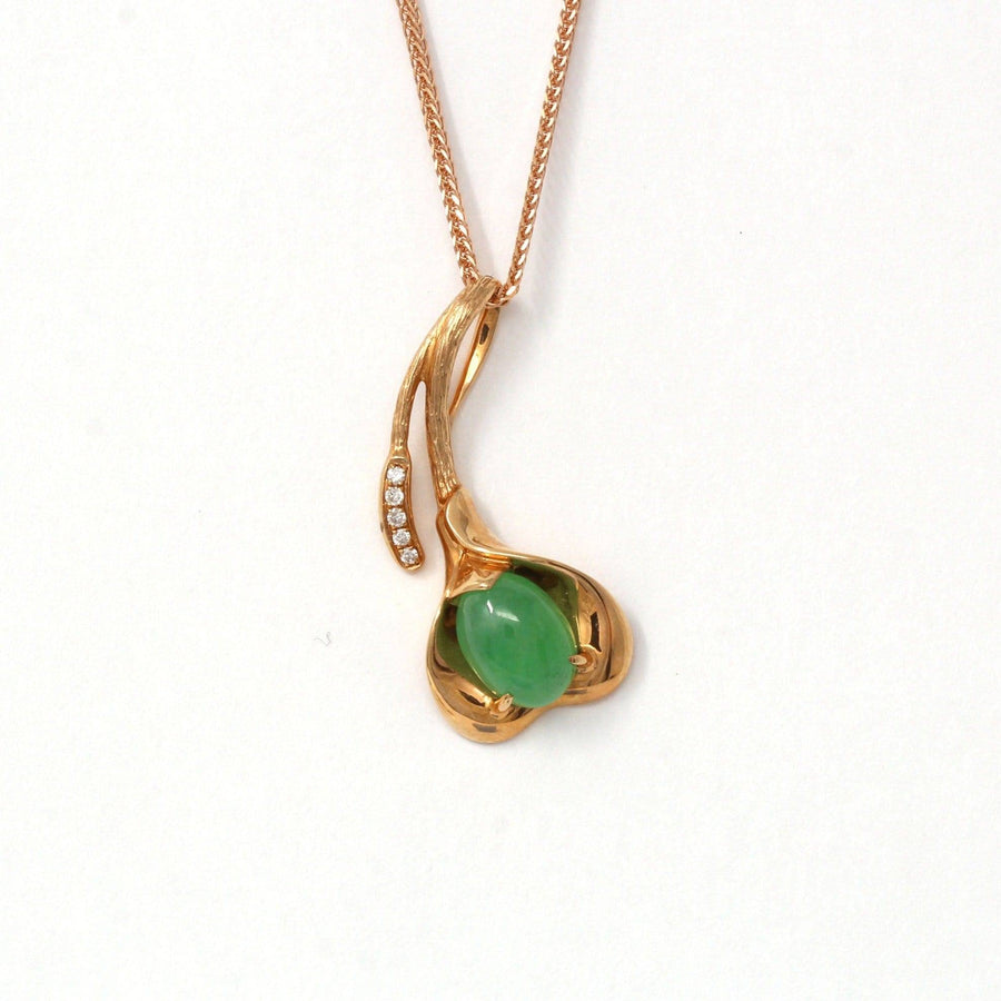 Baikalla Jewelry 18k Gold Jadeite Necklace 18K Rose Gold Genuine Imperial Jadeite Flower Pendant with Diamonds