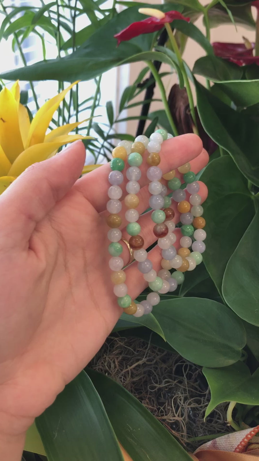 Genuine Jadeite Jade Round Multiple Colors Beads Bracelet ( 6.7 mm)