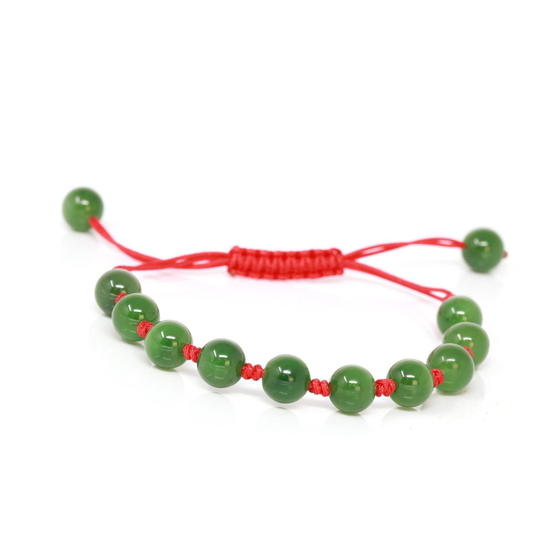 Baikalla Natural Nephrite Jade Bead Bracelet With Red String