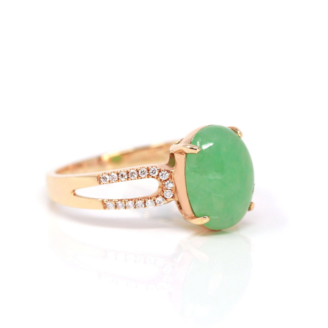 Baikalla Jewelry Jadeite Engagement Ring Baikalla™ "Imperial Cabochon" 18k Rose Gold Natural Gree Jadeite Ring With Diamonds