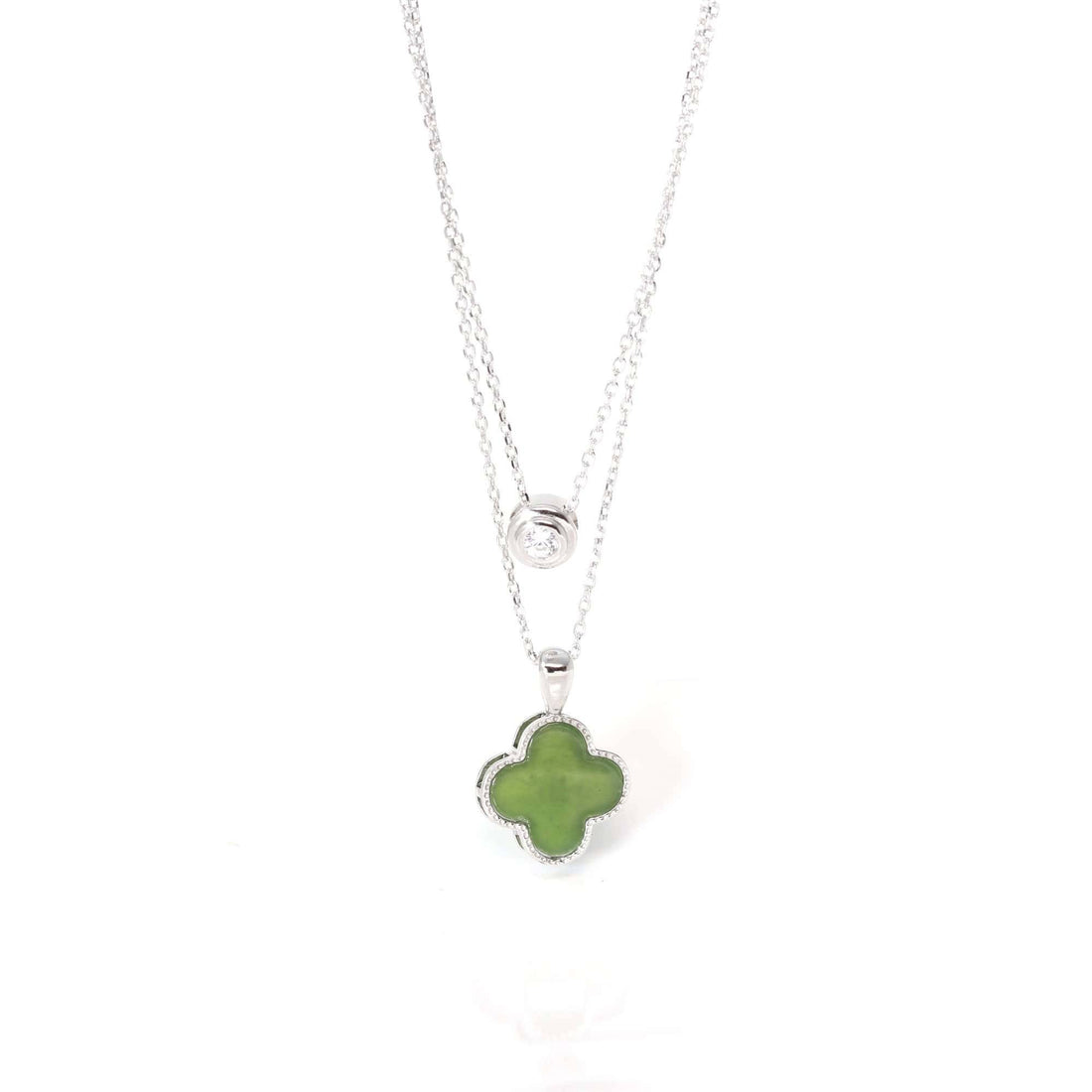 Baikalla Jewelry Silver Jade Pendant Necklace Pendant Baikalla™ Sterling Silver Real Green Nephrite Jade Lucky Four Leaf Clover Set