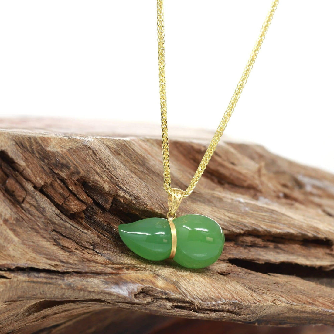 Baikalla Jewelry Gold Jadeite Necklace Pendant Only Baikalla™ "Lucky Gourd" HuLu18k Yellow Gold Green Nephrite Jade Pendant Necklace