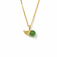 Baikalla Jewelry Gold Jade Necklace Apricot Leaf 24k Yellow Gold Genuine Green Jade Bead With Leaf Pendant Necklace