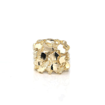 Baikalla Jewelry Gold Diamond Men's Ring 14k Solid Yellow Gold Nugget Men's Big Band Ring