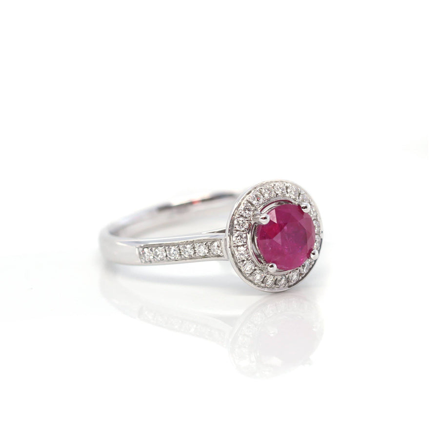 Baikalla Jewelry Gold Ruby Ring 18k White Gold Natural Round Pink Ruby Diamond Anniversary Ring
