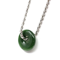 Baikalla Jewelry Jade Pendant Necklace Genuine HeTian Nephrite Green Jade Lucky KouKou Circle Pendant Necklace
