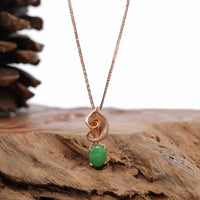 Baikalla Jewelry 18k Gold Jadeite Necklace Pendant Only 18K Rose Gold "Morning Glory" Imperial Jadeite Jade Cabochon Necklace with Diamonds
