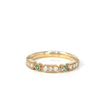 Baikalla Jewelry Gold Emerald Ring 5 14k Yellow Gold Natural Emerald 4 Stones Set Band Ring with Diamonds