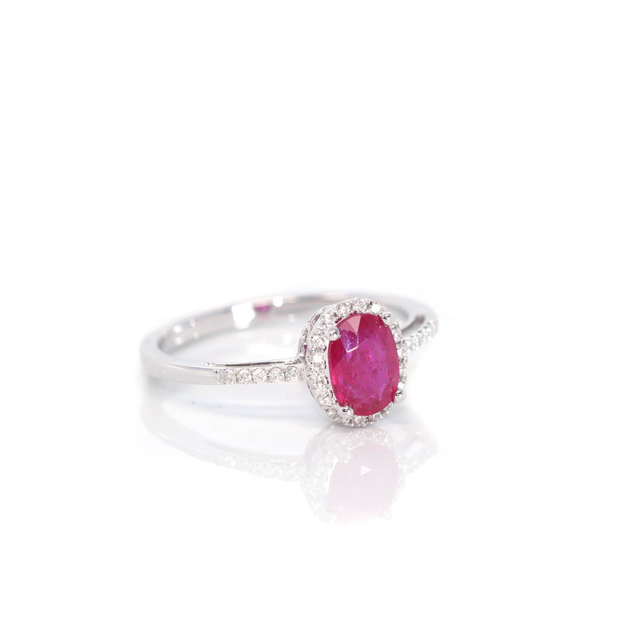 Baikalla Jewelry Gold Ruby Ring 18k White Gold Natural Oval Ruby Diamond Anniversary Ring