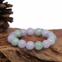 Baikalla Jewelry jade beads bracelet Jadeite Jade 13mm Round Green & Lavender Beads Bracelet ( 13 mm )