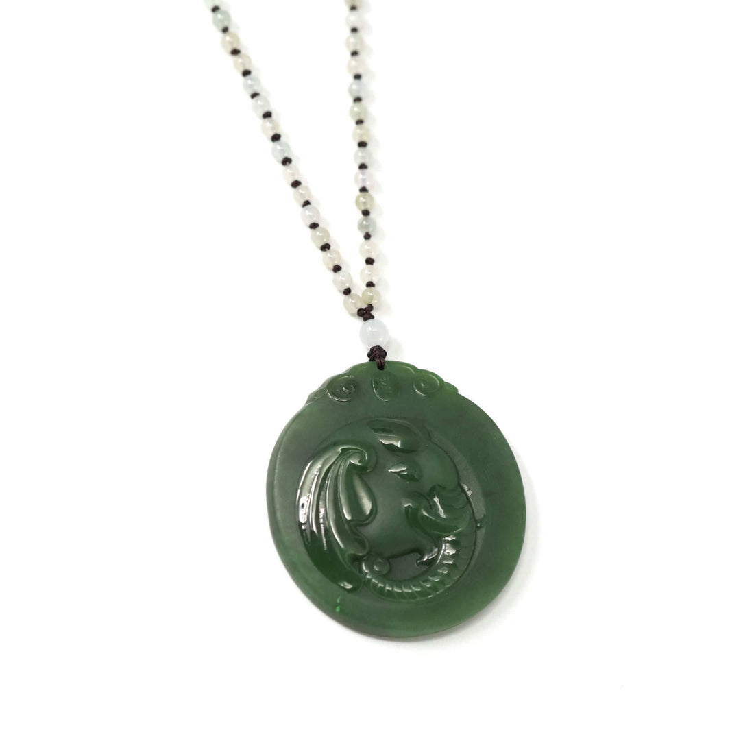 Baikalla Jewelry Baikalla™ "Lucky Jade Elephant" Nephrite Jade Necklace With Natural Jadeite Beads Necklace