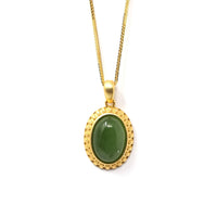 Baikalla Jewelry Jade Pendant Necklace Baikalla™ "Lucky Oval Jade" Sterling Silver Nephrite Green Jade Classic Pendant Necklace